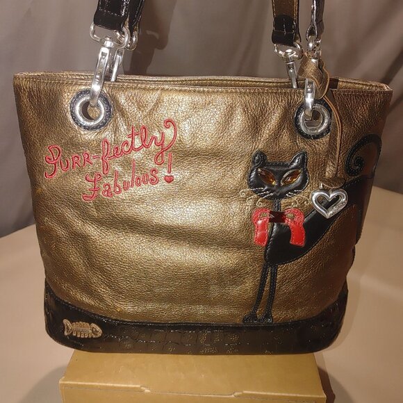 Brighton Signature Purr Fectly Fabulous Cat Embroidered Tote Bag  Leopard Lining - Picture 14 of 14